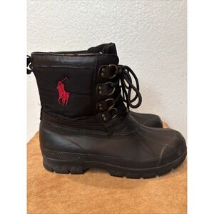 Polo Ralph Lauren Crestwick Boots Mens Size 10 D Black Big Red Pony Duck.